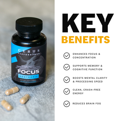 CERUS™ Focus – Nootropic Brain Booster for Athletes & High Performers | Enhances Clarity, Memory, and Mental Stamina | Caffeine-Free | 100% Natural Adaptogen Blend with Lion’s Mane, Rhodiola, and Bacopa | 30 Servings