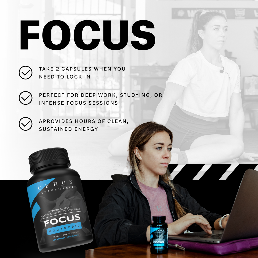CERUS™ Focus – Nootropic Brain Booster for Athletes & High Performers | Enhances Clarity, Memory, and Mental Stamina | Caffeine-Free | 100% Natural Adaptogen Blend with Lion’s Mane, Rhodiola, and Bacopa | 30 Servings