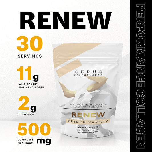 CERUS™ Renew – Performance Collagen for Athletes | Wild-Caught Marine Collagen + Colostrum + Cordyceps | Supports Gut Health, Joint Recovery, Skin & Tissue Repair | Natural Flavor | 30 Servings